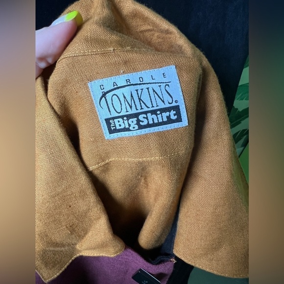 Vintage Carole Tomkims Women’s Linen Button Down Colorblock top L the big shirt - Picture 6 of 6